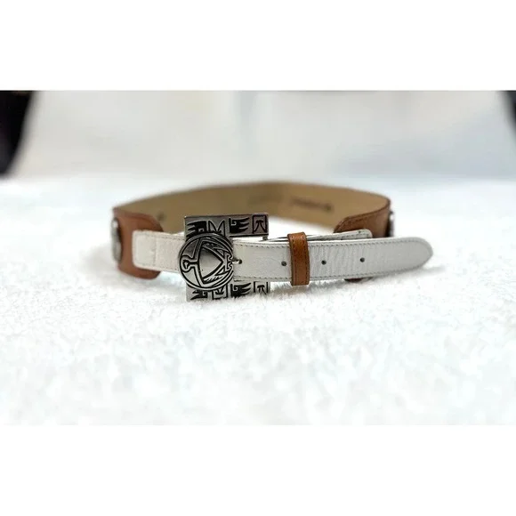 vtg Ginnie Johansen Womens leather belt 24S 50877 aztec metal buckle Thunderbird - Picture 4 of 9